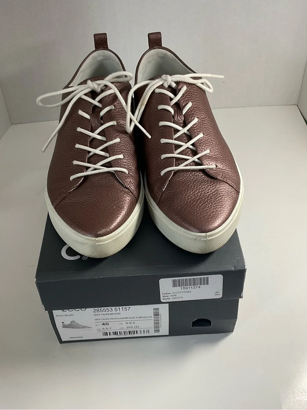 ECCO GILLIAN Sneakers Pebbled Metallic Bronze Leather Women’s Shoes Size 9 EU40